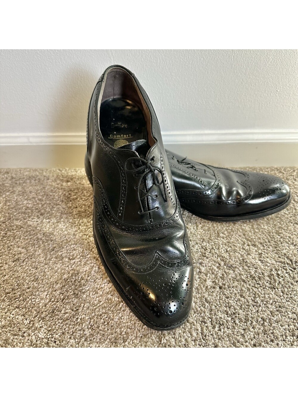 Stafford Sz 13M Black Leather Lace Up Loafers Oxfords Elegant Wing Tip Formal